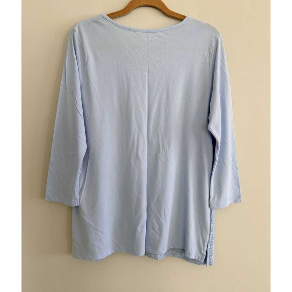 Kim Rogers Top Womens Size Large Blue 3/4 Sleeve Cotton Knit Lace Front - Picture 5 of 6